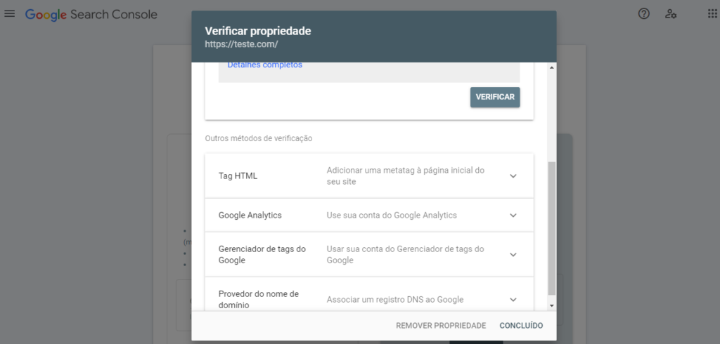 Opção Tag Html no Google Search Console