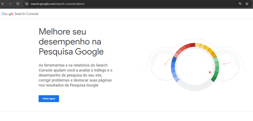 Tela do Google Search Console Iniciar Agora