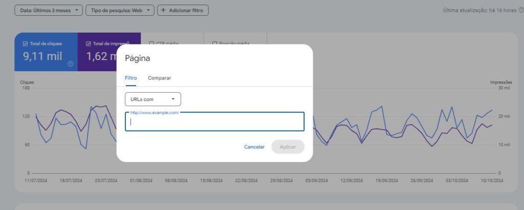 Filtro de resultados de pesquisa por páginas