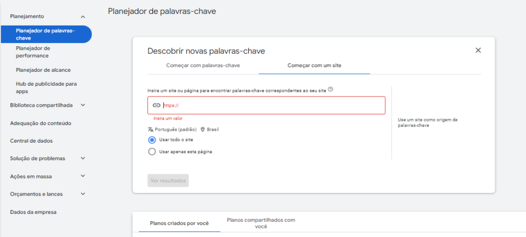 Pesquisa de palavras-chave de alta conversão a partir de um link de site