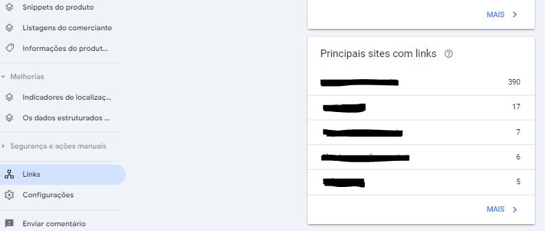 Principais sites com links no Google Search Console