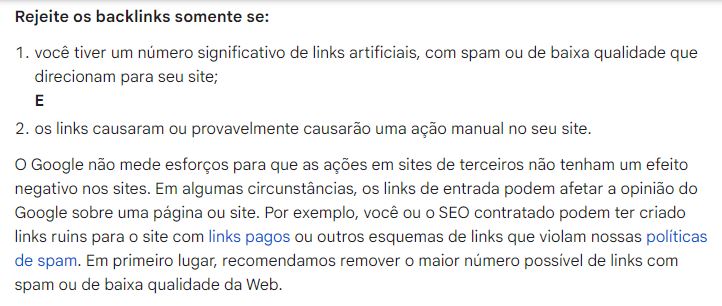 Recomendações do Google sobre disavow links