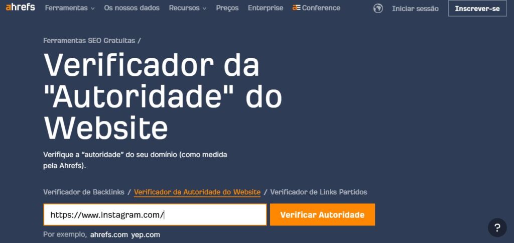 Verificar a autoridade de domínio no Ahrefs